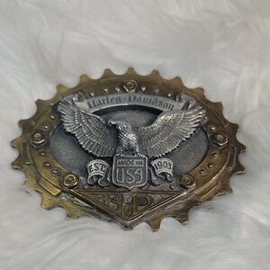 Harley-Davidson Vintage 1993 3D Silver and‎ Brass Belt Buckle